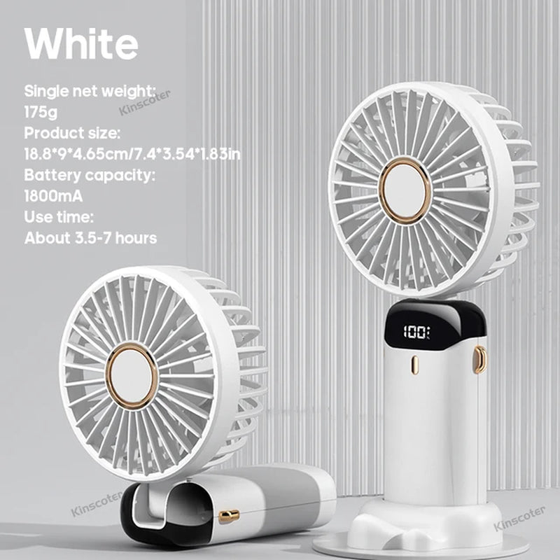 USB Rechargeable Foldable Mini Fan with LED Display and Phone Stand