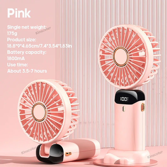 USB Rechargeable Foldable Mini Fan with LED Display and Phone Stand